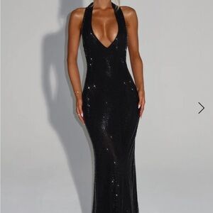 Elegant Black Sequin Backless Dress